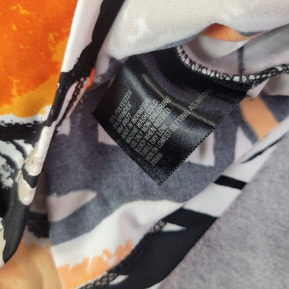 Worthington Womens Petite L Abstract Print Short Sleeve Blouse Orange Beige Blac - Picture 5 of 8